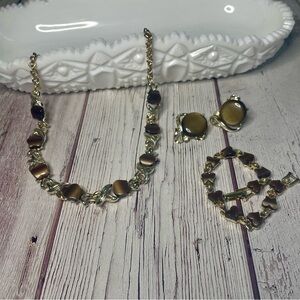 Coro Thermoset Brown Necklace & Clip Earrings with Matching Bracelet